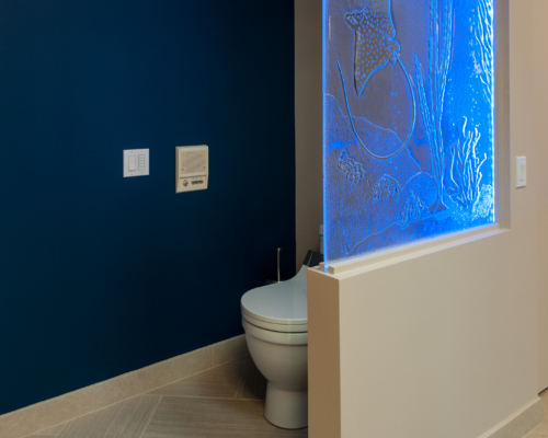 Toilet Alcove with Multi-Color Lit Glass