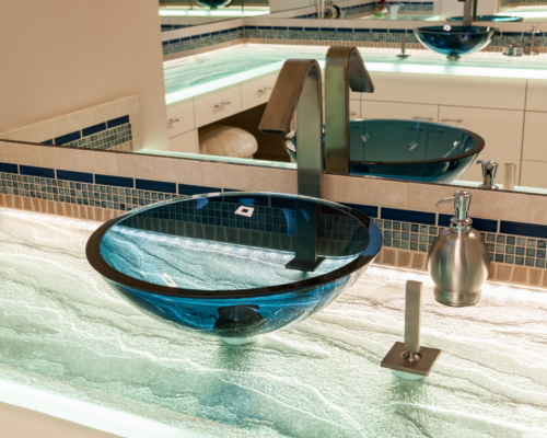 Vessel Sink with Underlit Glass Countertop