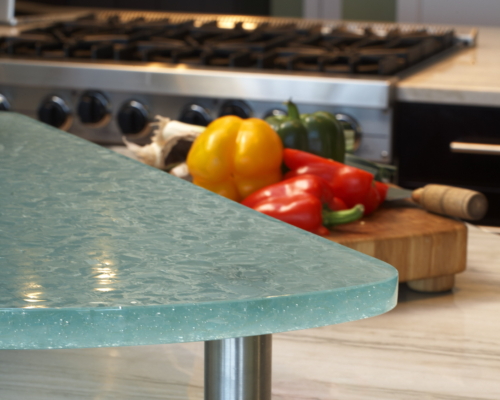 Gorgeous Glass Bar Counter with Stainless Steel Trim