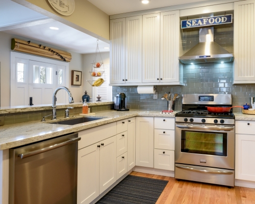 The updated kitchen and new entry door