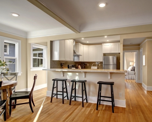 Pre-remodel kitchen with awkward entry hallway.