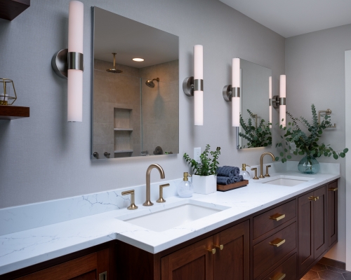 The new master bathroom is bright and beautiful.