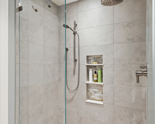 The new spa shower with rain showerhead and handheld showerhead.